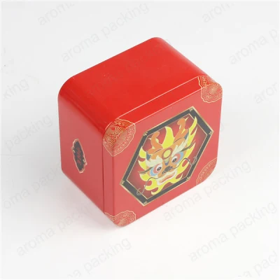 Customized Logo &amp; Size Chinese Style Square Red Tin Box Chinese Tea