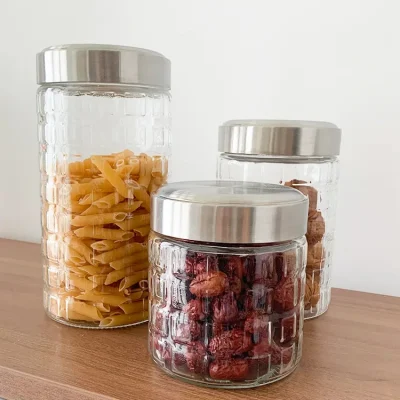 1000 Ml Transparent Thread High Quality and Low Price Glass Food Glass Storage Jar with Colorful Tin Lid