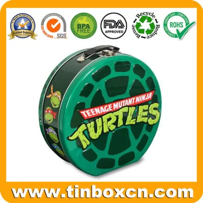 Decorative Metal Can Round Handle Christmas Tin Box with 3D Embossment