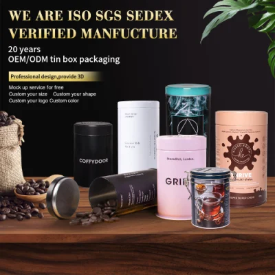 Wholesale Empty Food Grade Custom Logo White Color Small Airtight Round Matcha Tea Metal Coffee Cans Tins Canister Box