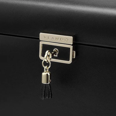 High-End Black PU Leather Metal Key Lock Rectangular Jewelry Gift Box