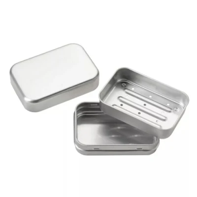 Custom Metal Soap Holder Travel Box Rectangle Aluminum Soap Tin Box with Drainer
