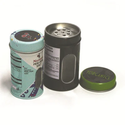 Custom Small Round Double Lids Window Tin Spice Box/Containers/Shaker