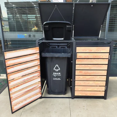 Modern Design Commercial Detachable Wood Grain Metal Trash Can