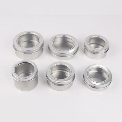 20ml 60ml 100ml 150ml 200ml 250ml Custom Hair Pomade Container Round Box Aluminum Jar Tin Can with Clear PVC Window