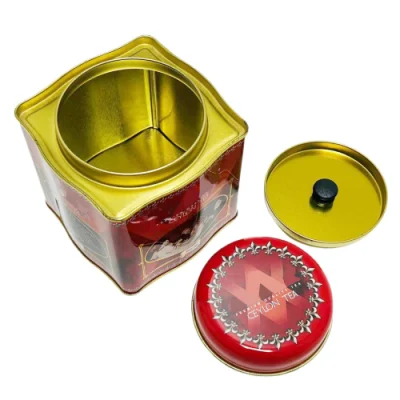 Custom Printed Tinplate Container Square Shape Double Lid Metal Can Food Grade Tea Tin Box