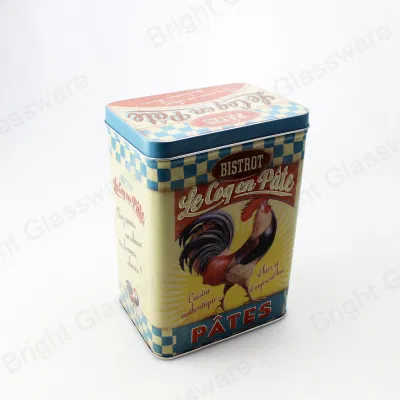 Rectangular Empty Tin Tea Biscuit Wine Tin Container with Embossed Design
