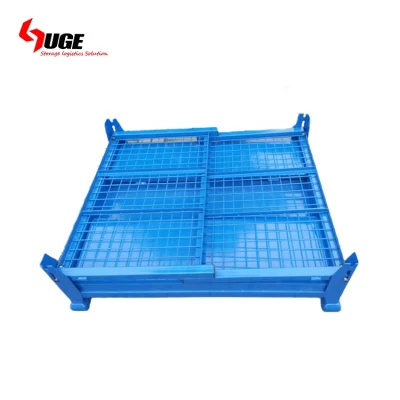 Cage Wire Mesh Gas Cylinder with Wheels Foldable Metal Pallet Collapsible Bin Box Storage Container