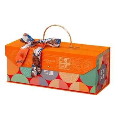 Bright and Colorful Moon Cake Box Metal Portable Gift Box with Exceptional Texture