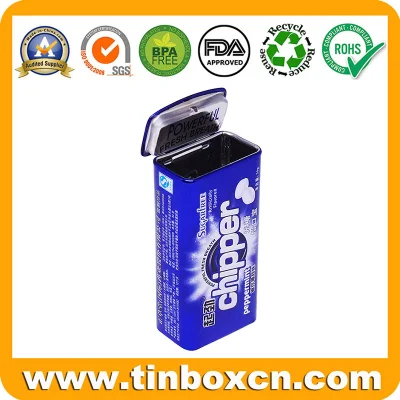 Rectangular Hinged Tin Box for Mint and Gum, Candy Tin