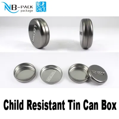 Promotional Custom Design Small Round Metal Childproof Tins Recyclable Child-Resistant Tin Cans for Safe Packaging