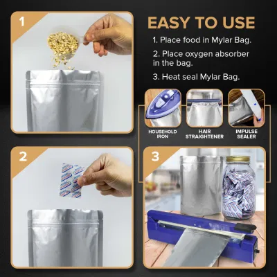 Reusable Heat Sealable Ziplock Resealable Airtight Smell Proof Packaging Baggies Mylar Bags with Oxygen Absorbers