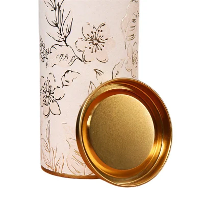 Ink Style Tea Jars Round Tube Packaging Box Gift Box with Gold Metal Lid for Tea Packaging