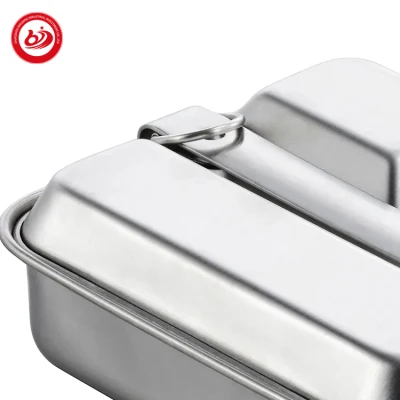 Travel Camping Task 2 in 1 800-1000ml Stainless Steel 3 Compartments Mess Tin Lunch Plate Heating Cooking Pot Lunch Box Outdoor