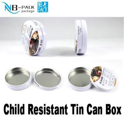 Promotional Custom Design Small Round Metal Childproof Tins Recyclable Child-Resistant Tin Cans for Safe Packaging