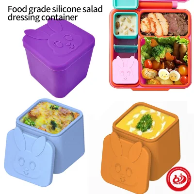 Safe Silicone Food Snack Tin Vacuum Thermal Leak Proof Storage Boxes Lunch Bento for Kids Bunny Cute Cartoon