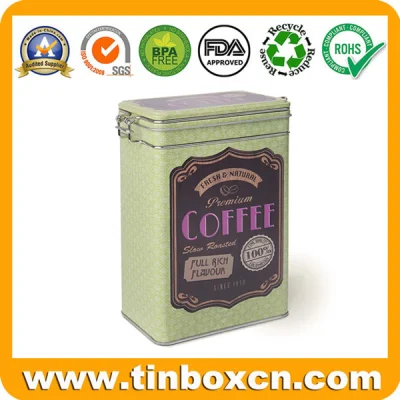 Rectangular Coffee Tin Box with Airtight Lid, Metal Coffee Can
