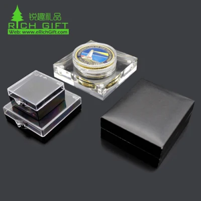 Square Coin Capsule Box Storage Military Coin Case Holder Wooden /Leather Velvet Packaging Coin Gift Boxes for Challenge Coins