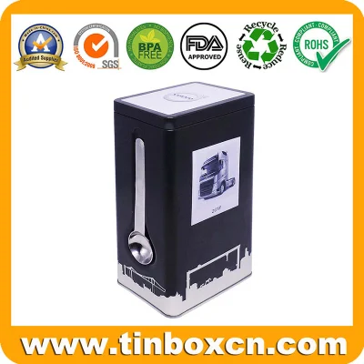 Premium Rectangle Airtight Coffee Tin Box with Useful Spoon for Chocolate Tea Storage