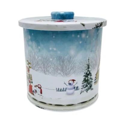 Factory Custom Tinplate Food Storage Container Metal Round Box Large Cookie Candy Self Sealing Tin Can for Christmas