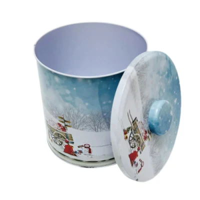 Factory Custom Tinplate Food Storage Container Metal Round Box Large Cookie Candy Self Sealing Tin Can for Christmas