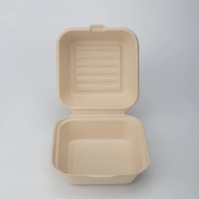 Natural or White Disposable Biodegradable Bagasse Paper Hamburger Box Food Packaging