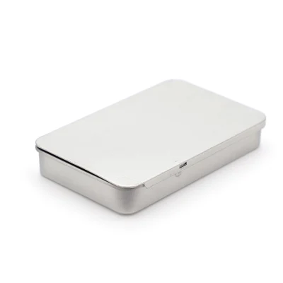 Child Resistant Roll Packaging Stainless Steel Storage Small Metal Rectangular Hinge Empty Chocolate Packing Cube Tin Box