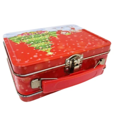 Factory Custom Tinplate Box Rectangle Small Metal Lunch Box Christmas Tin Lunch Box with Handle