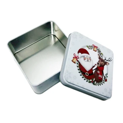 China Manufacture Wholesale Custom Christmas Tinplate Container White Square Metal Case Chocolate Candy Tin Box with Lid