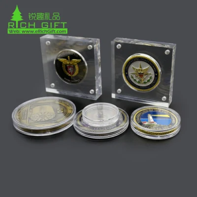 Square Coin Capsule Box Storage Military Coin Case Holder Wooden /Leather Velvet Packaging Coin Gift Boxes for Challenge Coins