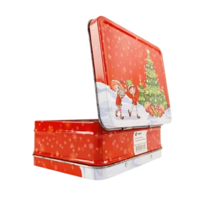 Factory Custom Tinplate Box Rectangle Small Metal Lunch Box Christmas Tin Lunch Box with Handle
