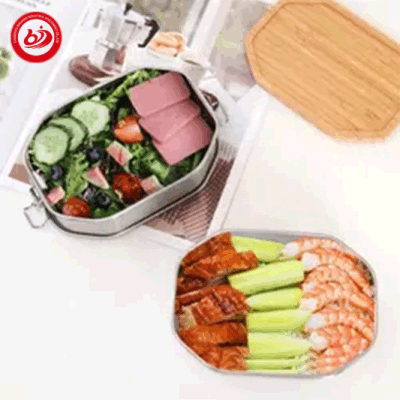 Octagon Shape Stainless Steel 304 Bento Lunch Box with Removal Divider Leak Proof 800ml Metal Food Container for Kids and Adult