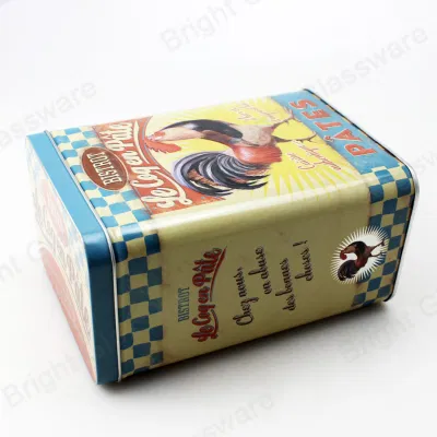 Rectangular Empty Tin Tea Biscuit Wine Tin Container with Embossed Design