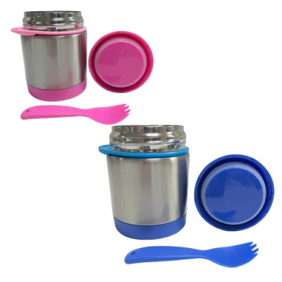 Lunch Box Thermal BPA Free 300ml Round Food Container Double Metal 304 with PP Lid Lekaproof Kids Soup Cup