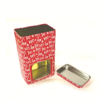 Factory Custom Christmas Tall Rectangular Tea Candy Gift Tin with Clear Window