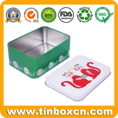 Cute Cate Rectangle Metal Tin Gift Packaging Box for Cookies Biscuits Chocolate