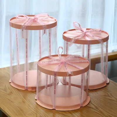 Wholesale Cake Packaging Box Cake Boxes in Bulk Transparent Pet PVC Food Flower Party Gift Round Squared Packaging Product with Printing Box