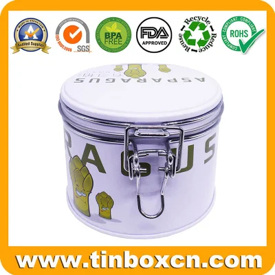 Round Metal Can Asparagus Tea Chocolate Coffee Tin Box with Airtight Lid