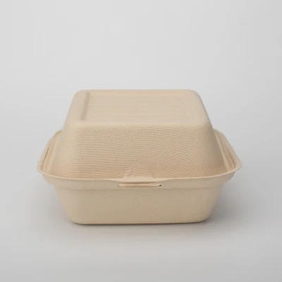 Natural or White Disposable Biodegradable Bagasse Paper Hamburger Box Food Packaging