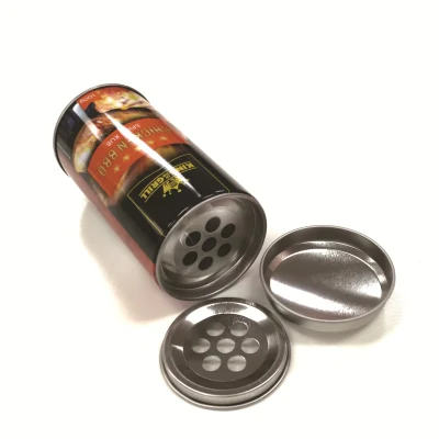 Manufacturer Custom Printed Small Round Metal Spice Shaker Tin with 2 Lids