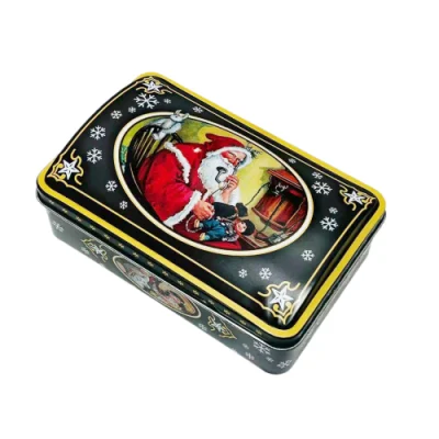 Factory Custom Logo Tinplate Container Rectangle Hinged Metal Can Cookie Candy Tin Box for Gift Christmas