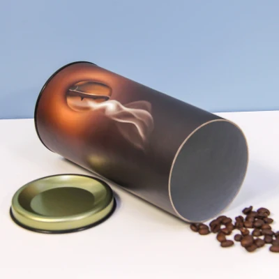 Firstsail Wholesale Tea Coffee Bean Drawing Tube Wrapping Packaging Food Grade Empty Round Paper Box Container with Metal Lid