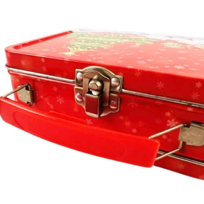 Factory Custom Tinplate Box Rectangle Small Metal Lunch Box Christmas Tin Lunch Box with Handle