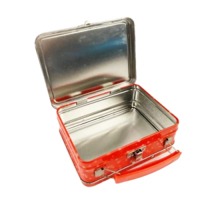 Factory Custom Tinplate Box Rectangle Small Metal Lunch Box Christmas Tin Lunch Box with Handle