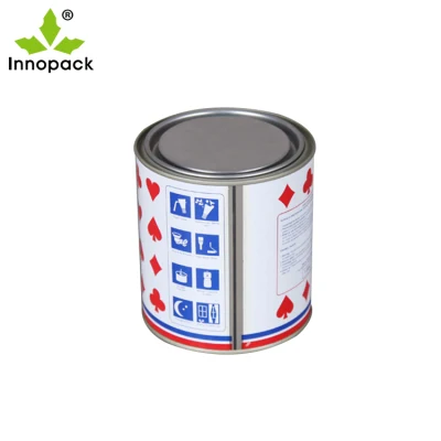 Customized Printing 0.37L Decorative Round Tin Can with Handle for Paint Glue