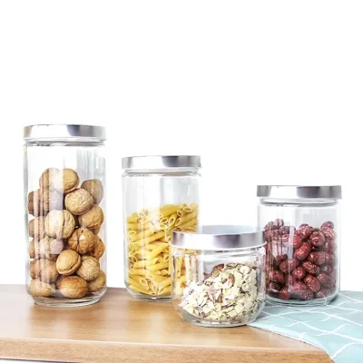 1000 Ml Transparent Thread High Quality and Low Price Glass Food Glass Storage Jar with Colorful Tin Lid