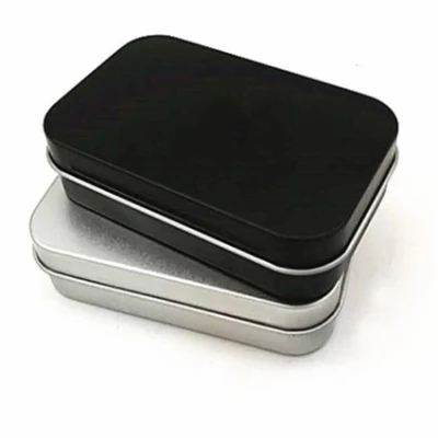 Metal Small Rectangle Silver Black Red Mint Candy Toy Tin Box