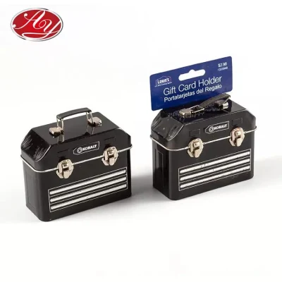 Suitcase Name Card Stationery Metal Mini Tin Box with Handle and Lock