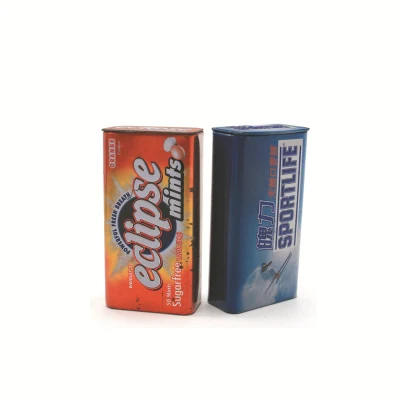 Custom Small Rectangular Metal Gummy Candy Mint Tin Box with Hinged Lid