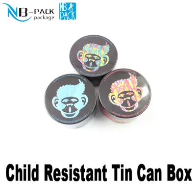 Child Resistant Child Proof Cr Customized Metal Packing Round Child Resistant Tin Cans